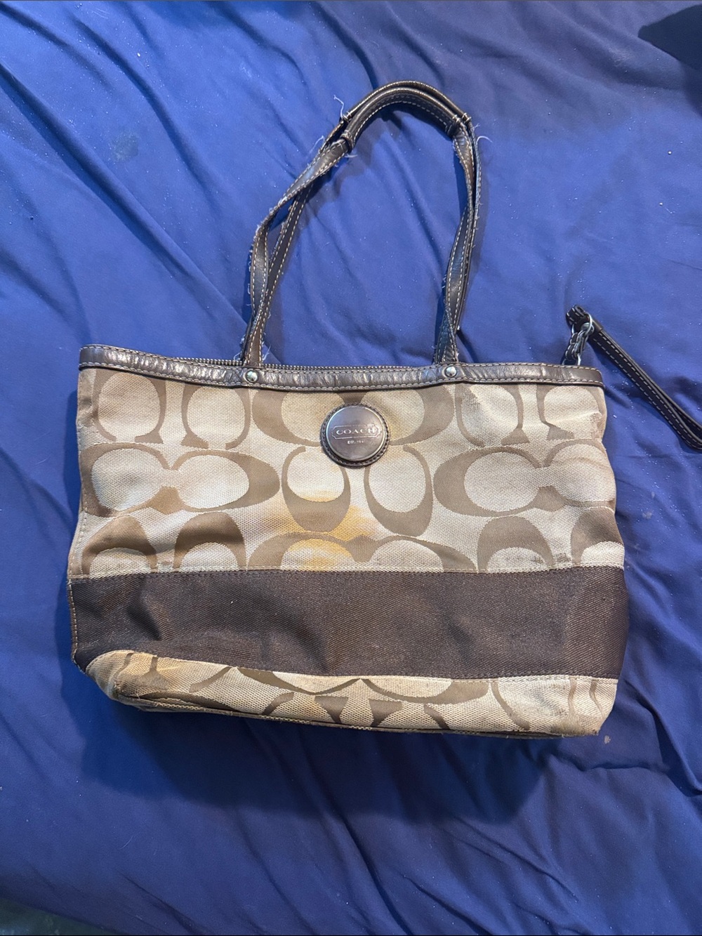 Coach Tan and Brown Signature Canvas Tote